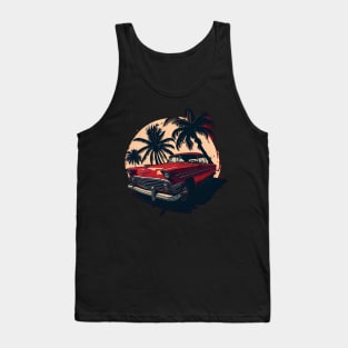 vintage style car with palm tree summer vacation design Tank Top